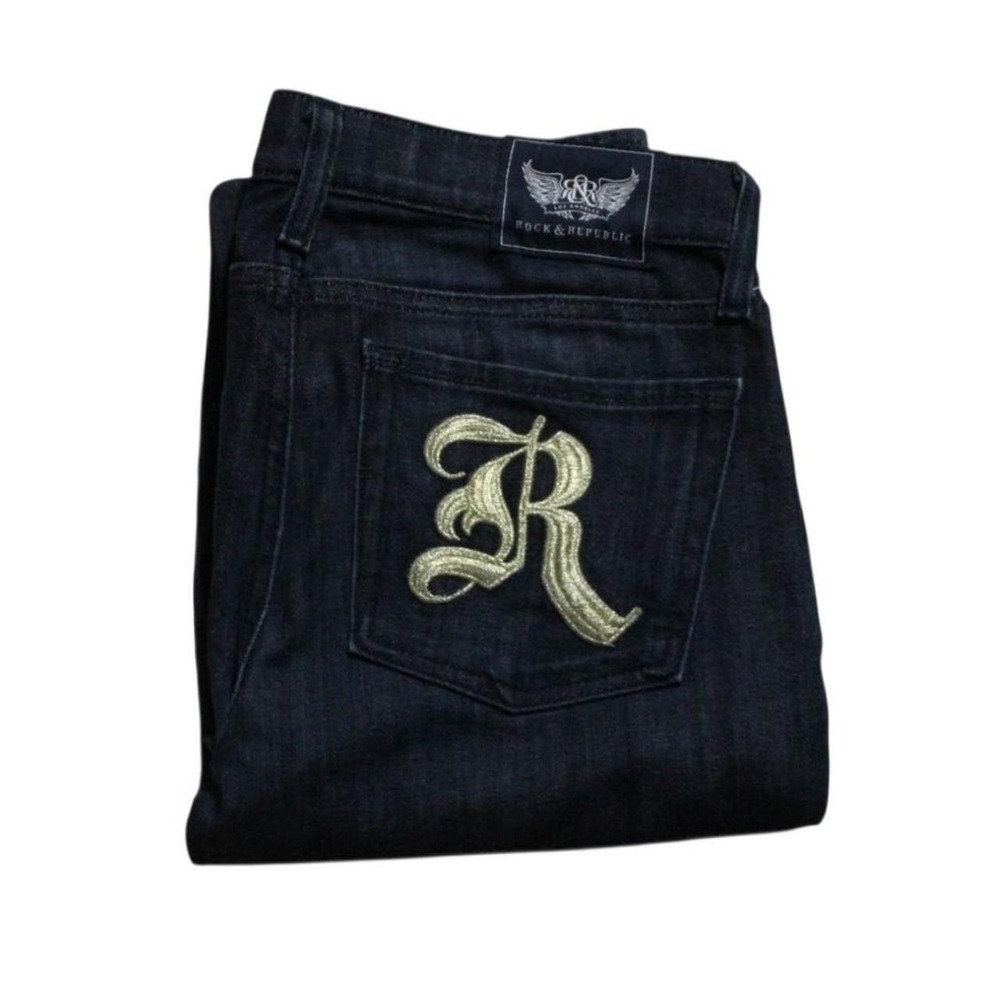 Womens Y2K Grunge Punk Chic Alt Rock and Republic Straight Leg Dark Wash Jeans